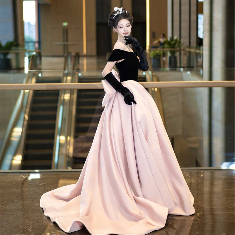 ピンク宴会イブニングドレス女性用2024年主催誕生日パーティー卒業式成人式婚約ドレス
