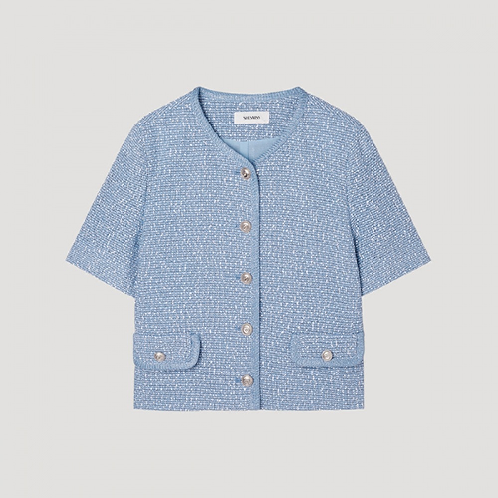 [Shes Miss] グリッターショートスリーブクロップドツイードジャケット_SWWJKP21150_BL