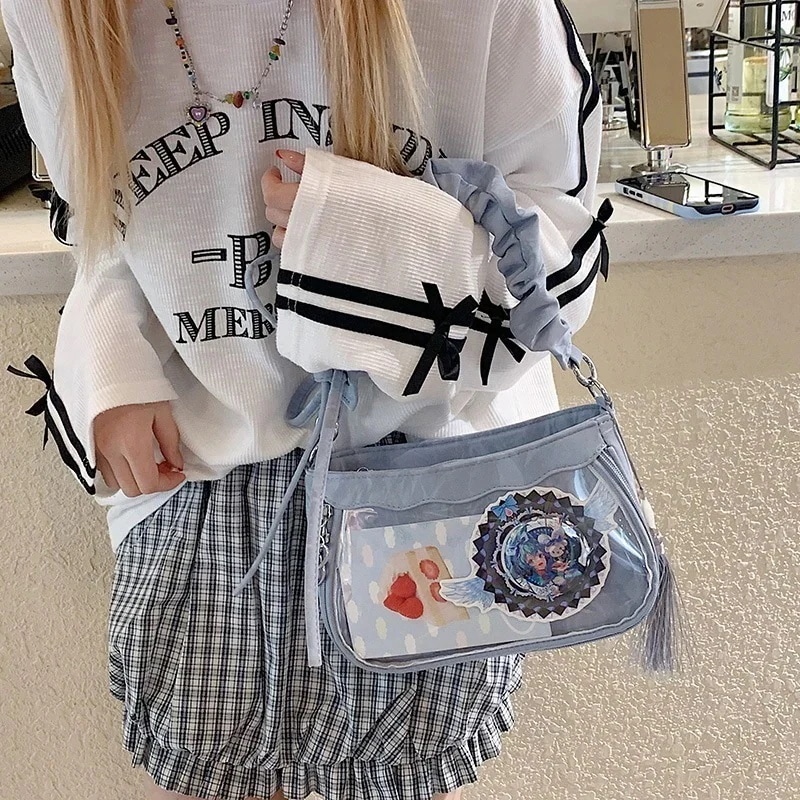 痛バ トートバッグ リボン 病みかわ 量産型 PU革 ロック 地雷系 【1つ買うと10個無料】【7日以内出荷】痛バッグ ゴスロリ