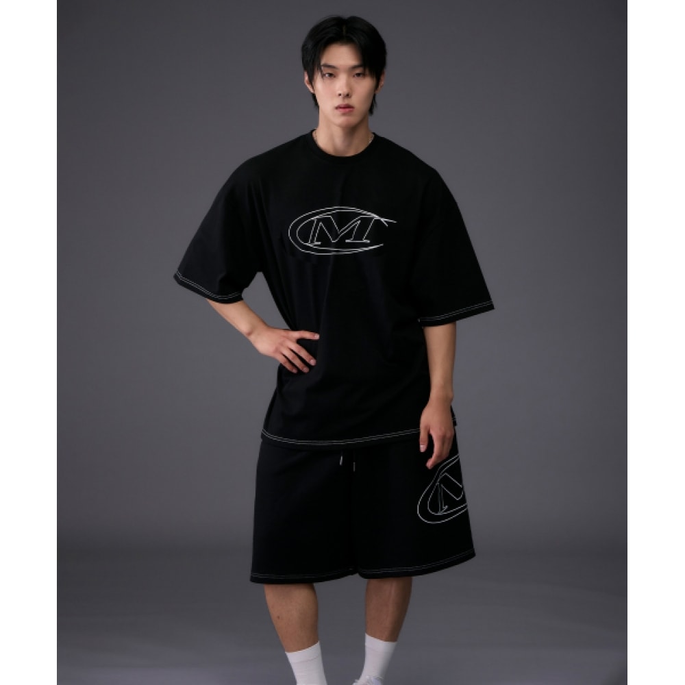 MIHAK ストロークロゴステッチオーバーフィットTシャツ (BLACK)