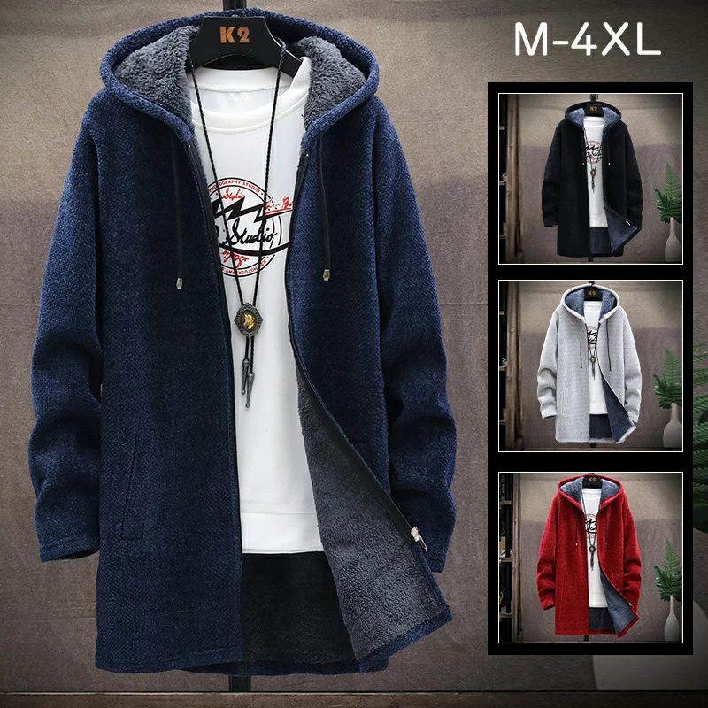 【Ｍ~4XL】ニットセーター ニット メンズ 長袖 前開き トップス パーカー セーター コート シンプル 暖かい ざっくり 開襟 フード付き ファスナー ファッション 着やせ 防寒 春 服 秋服 冬