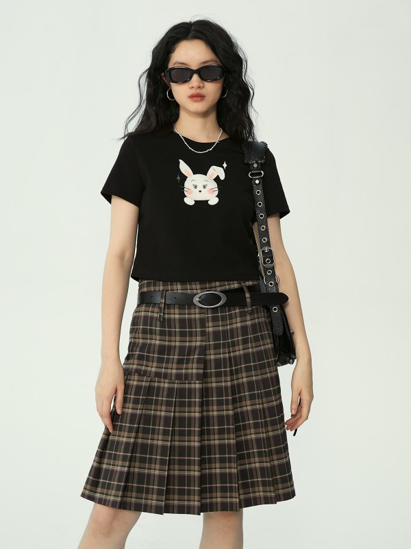 オーモント エッグタルト ウサギプリント ショルダーTシャツ レディース 春新作 レトロ 半袖 トップス 5,088円