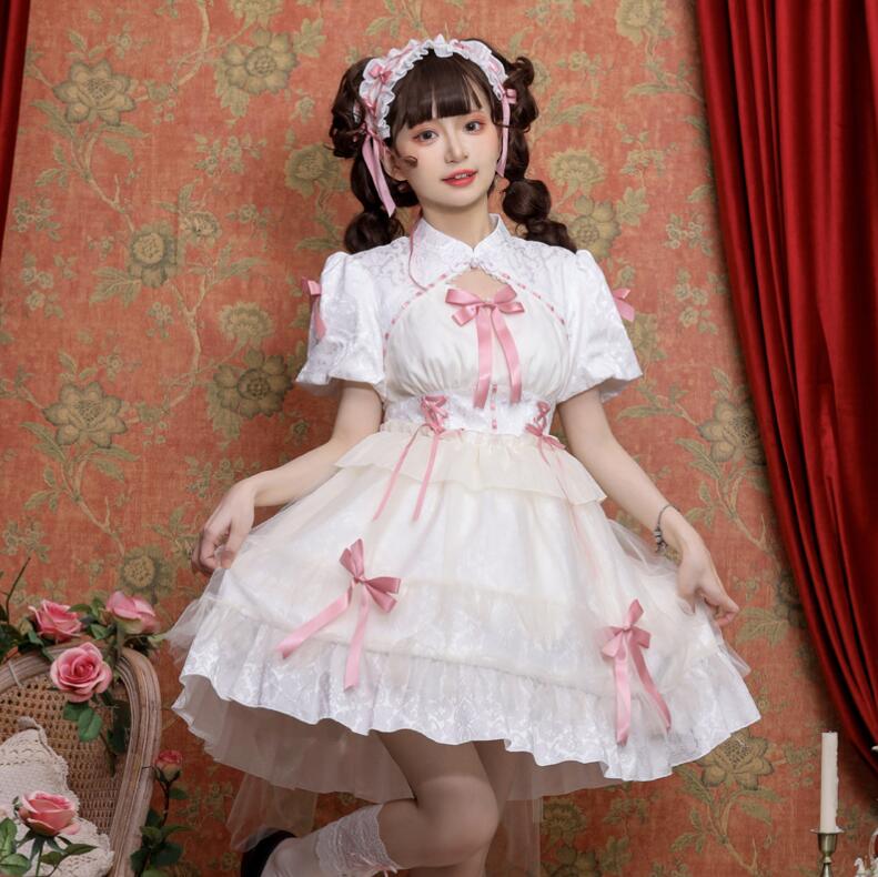 ロリータワンピース 可愛いロリータ服 半袖ワンピース 甘ロリータ プリンセスドレス チュール付き フリル リボン パーティードレス 可愛いワンピース 大人コスチューム ゴスロリ ハロウ