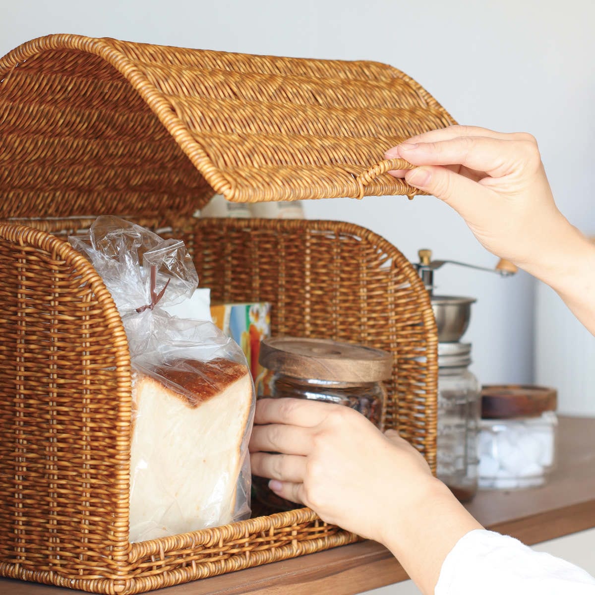 ユティル ブレッドケース 洗える 洗えるバスケット 調味料ラック パンケース ブレッドボックス パン 食パン 入れ 食パンケース キッチン 収納 かご カゴ 籠 籐かご風 小物収納 北欧
