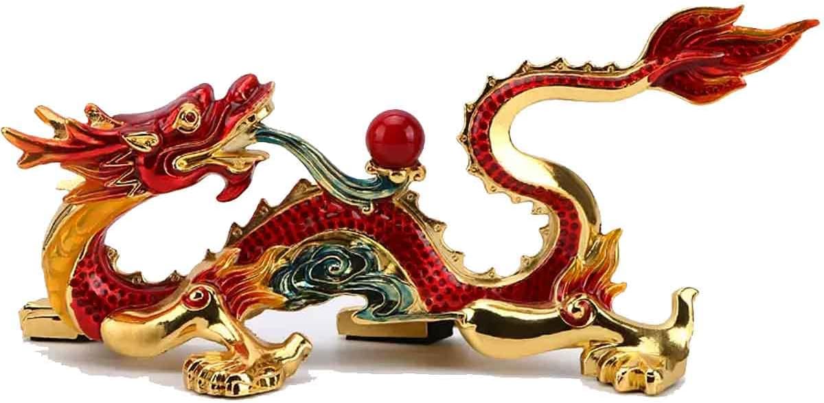 龍の置物 龍神 赤龍 金龍 風水 ダイヤモンド 置物 車載置物 縁起物開運厄除 祈願成就 金運アップ 贈り物 縁起物 龍玉 無限 辰 龍 出世 水晶 龍 ドラゴン (レッド)