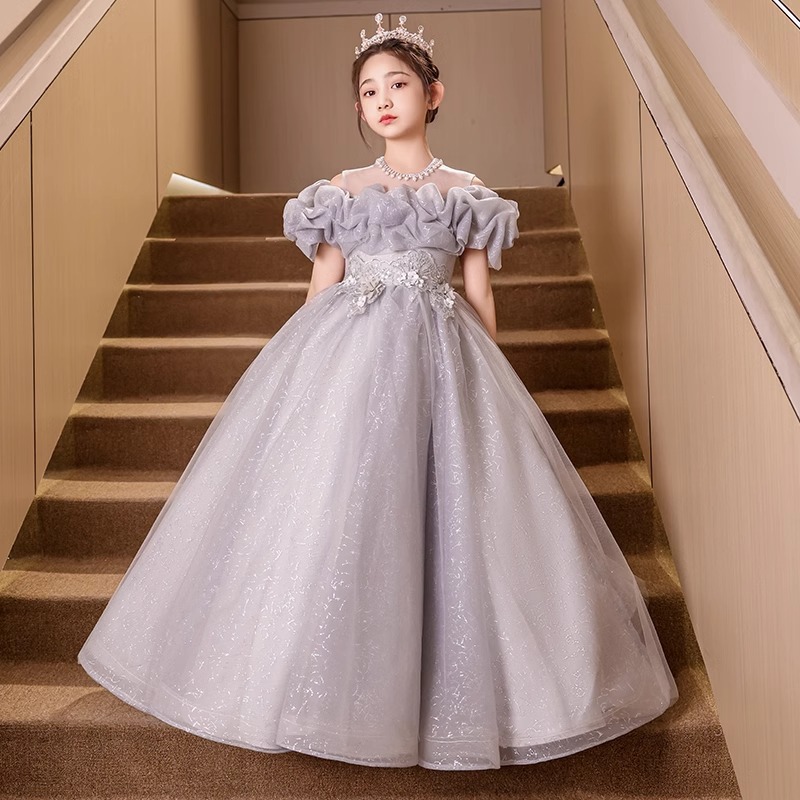 子供用ドレス10歳の女の子の誕生日パーティープリンセスドレスガールホストパフスカートスコンペティション服