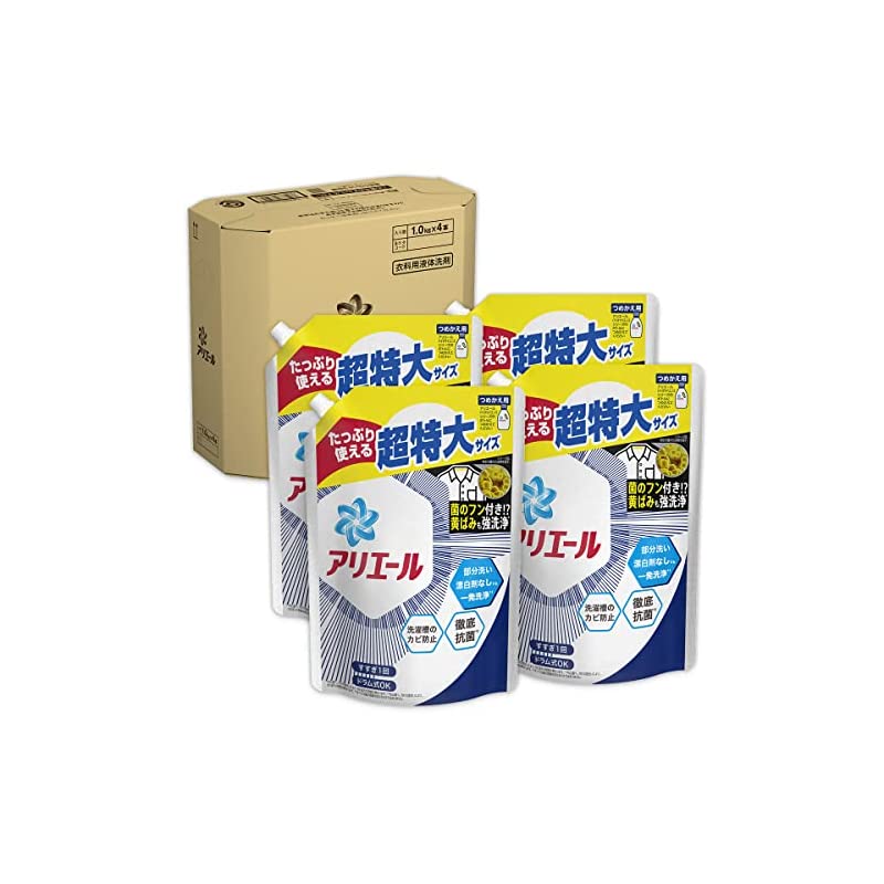 【即納】[ケース販売] アリエール 洗濯洗剤 液体 詰め替え 1000g4袋【Amazon.co.jp限定】