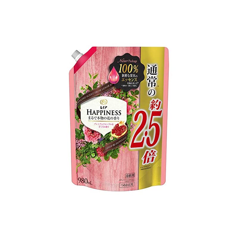 レノア ハピネス 柔軟剤 プレミアムフローラル&ざくろ 詰め替え 約2.5倍(980mL)