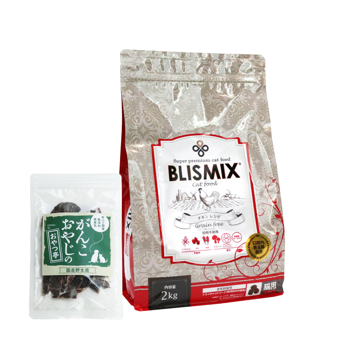 キャットフードグレインフリー 2kg 【国産鹿肉ジャーキー(お試しサイズ)付き】