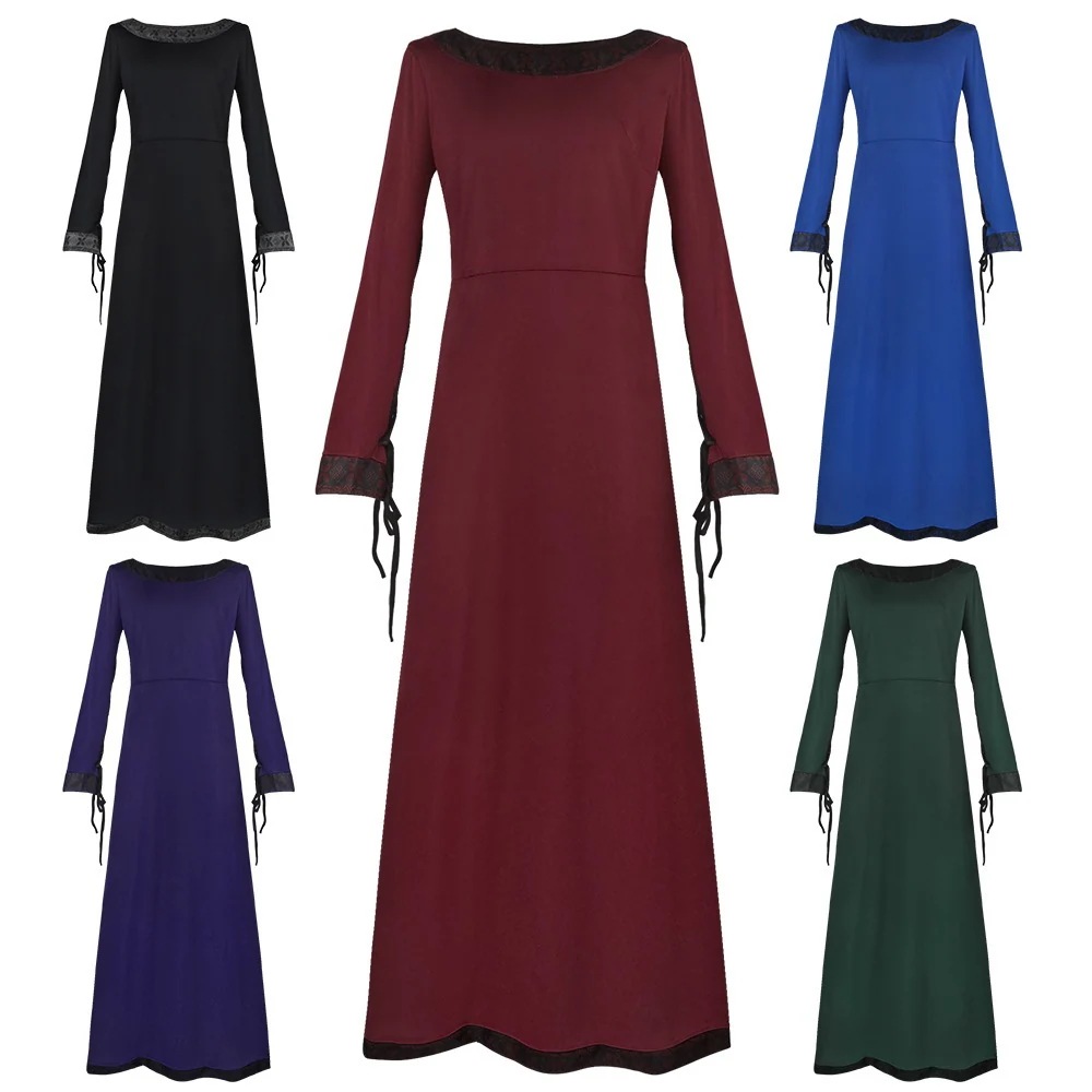 ハロウィンロングドレスcos服欧米クラシックc服パーティー長袖丸首ワンピースコスプレショー30%までに制限