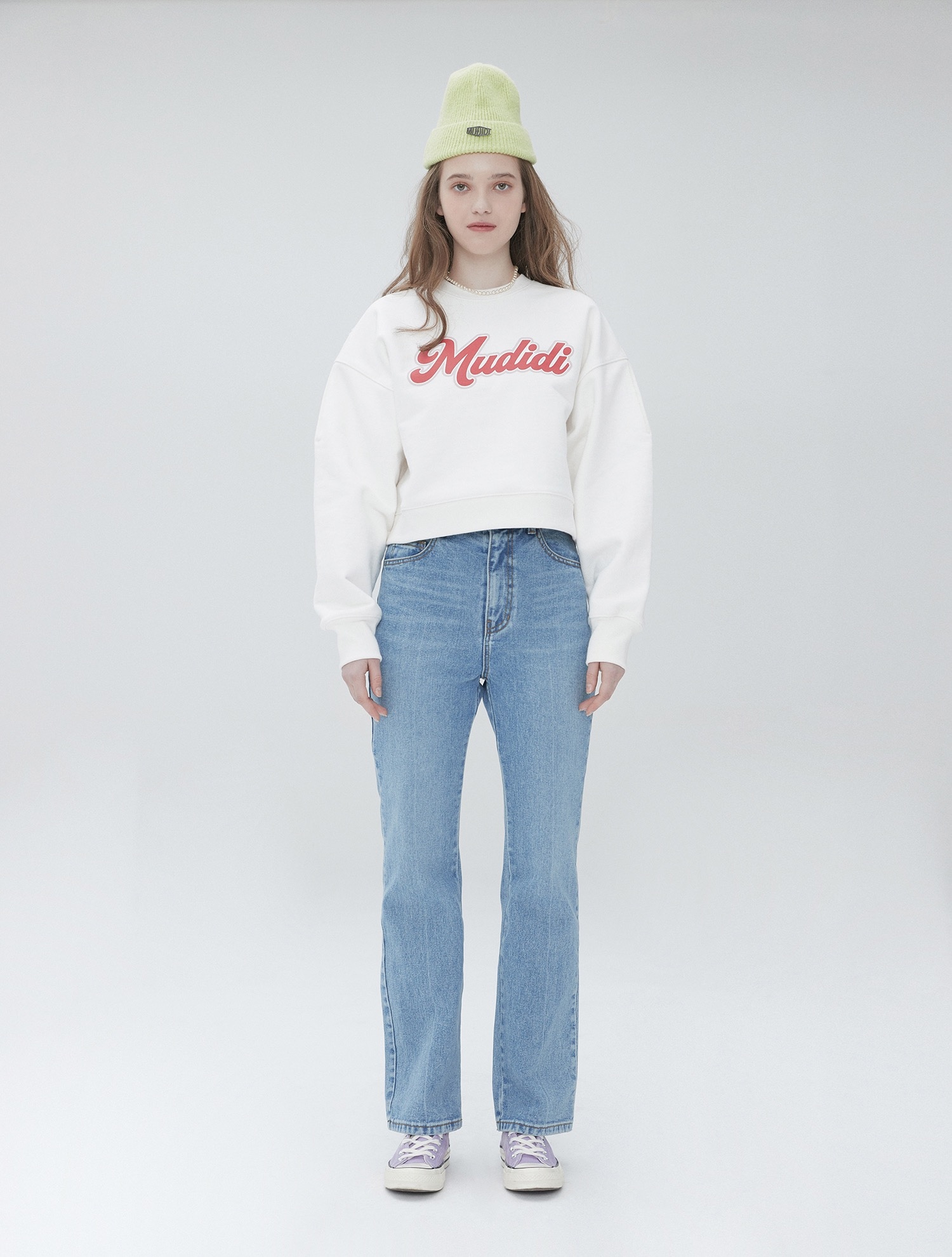 【MUDIDI】[チャイェリョン イムジヨン 着用] LOGO CROP SWEAT SHIRT : 2COLOR