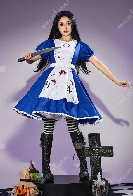 女性のためのミソンコスプレコスチュームハロウィーンのドレスセットBule maid