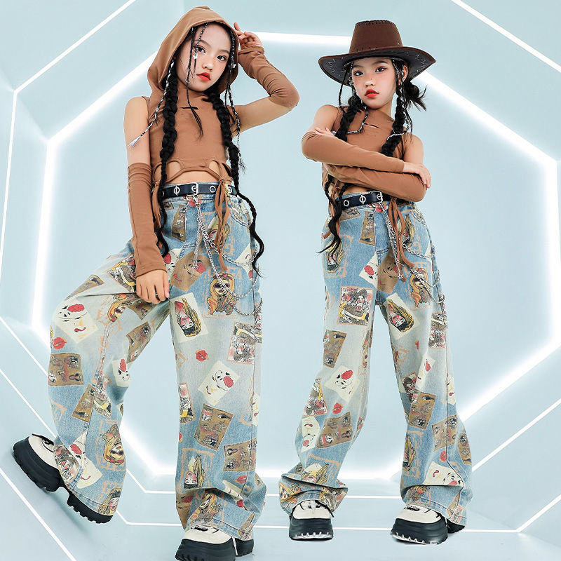 デニム ダンス 衣装 キッズ 女の子 jazz セットアップ ホップ アップ トップス パンツ 韓国 子供服 演奏会 応援団 韓国