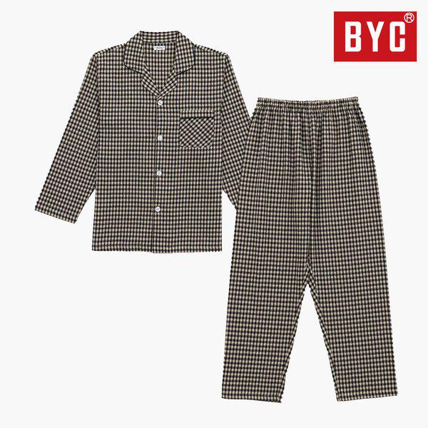 BYC 柔らかい天然素材 純綿捺染(なっせん) 面起毛(めんきもう) メンズホームウェア パジャマセット オン家族プレミアム下着