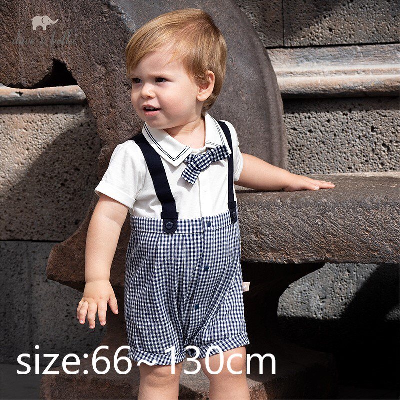 直輸入正規品dave and bella 5990cm 男の子 ロンパース 蝶ネクタイ ギンガムチェック ブルー ホワイト 夏