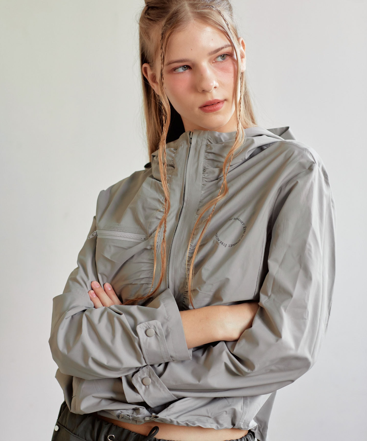 シャーリング フード ジップアップ(ディープ ベージュ)