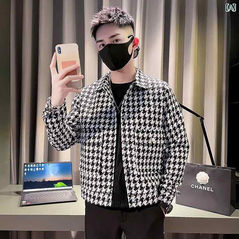 アウター メンズ カジュアル おしゃれ 千鳥格子 チェック コート トレンディ 春秋 カジュアル トップス コート ワークジャケット 6,905円