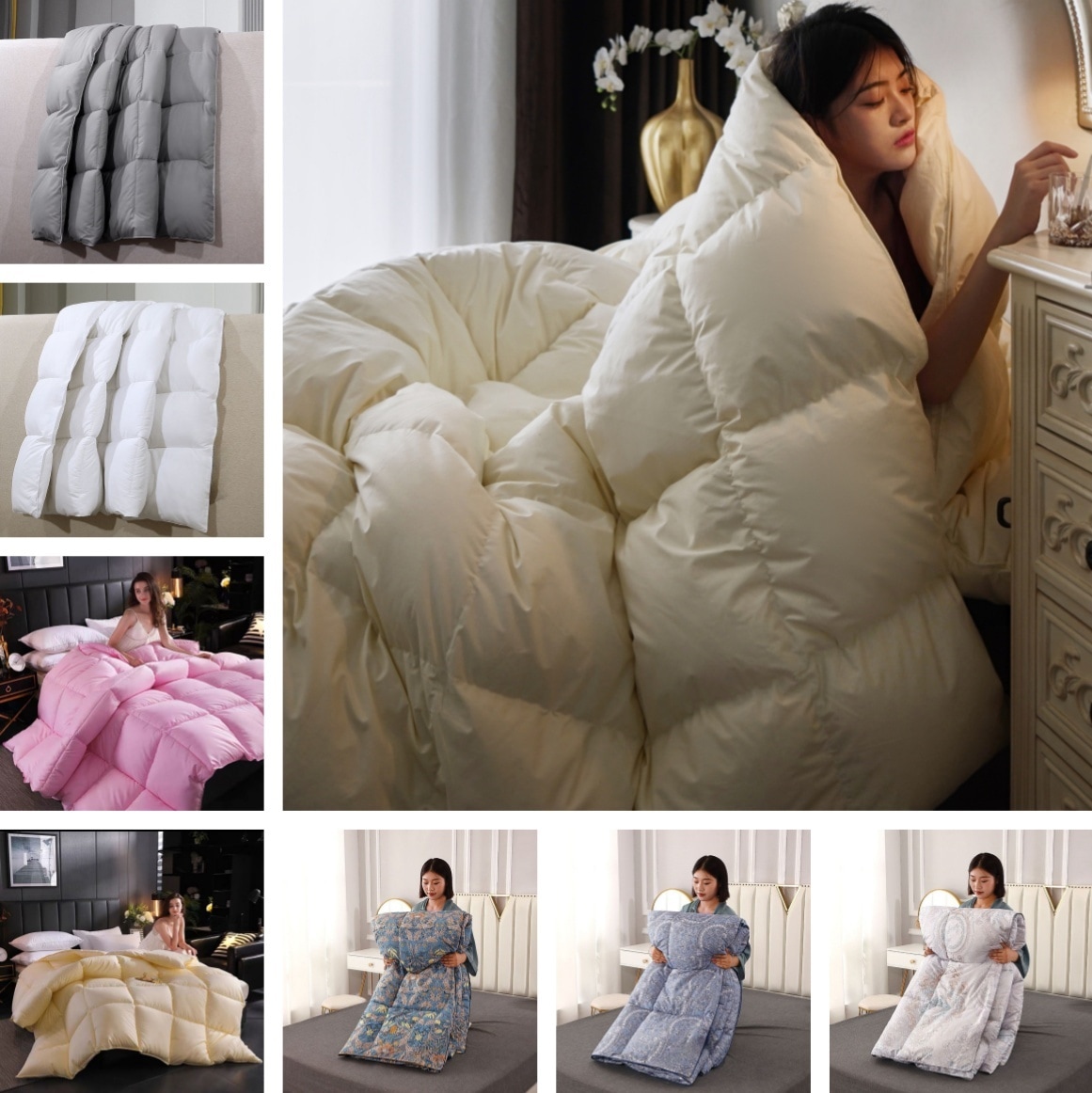 羽毛布団 暖か30マス立体キルト ホワイトダックダウン 90％ 抗菌 2倍洗浄 350dp以上 かさ高 145mm以上 羽毛 布団 掛け布団 掛