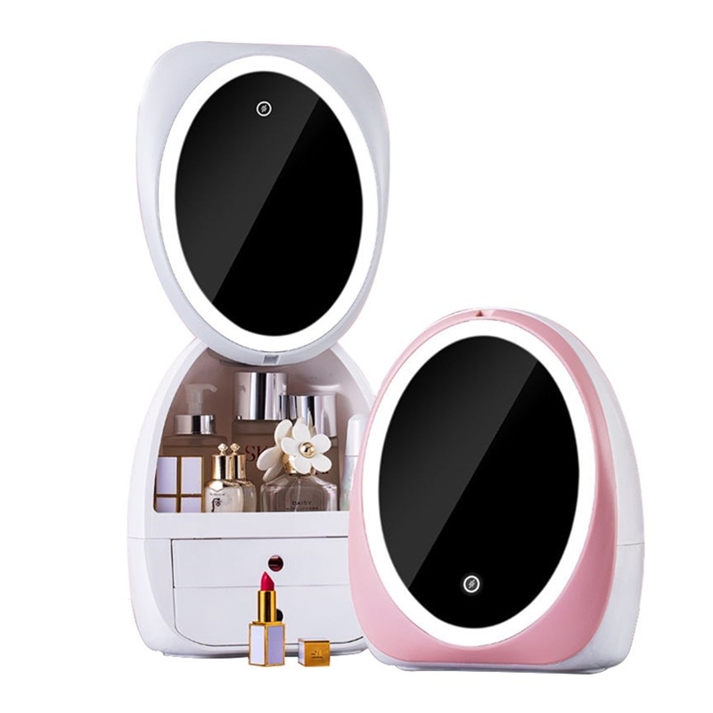 LEDライト付き化粧品収納 大容量鏡付 化粧品整理 クケース メイク収納 化粧品ケース メイク道具