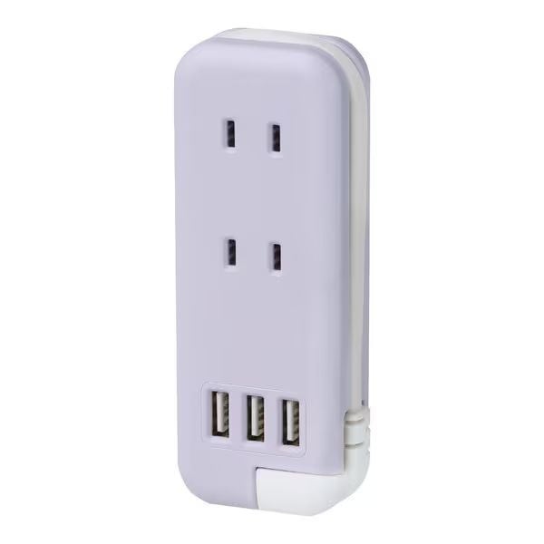 （まとめ買い）ユートリムエル スリムポータブルコンセント ポーチ付 USB-Ax3 バイオレット UL-6345-V [x3]