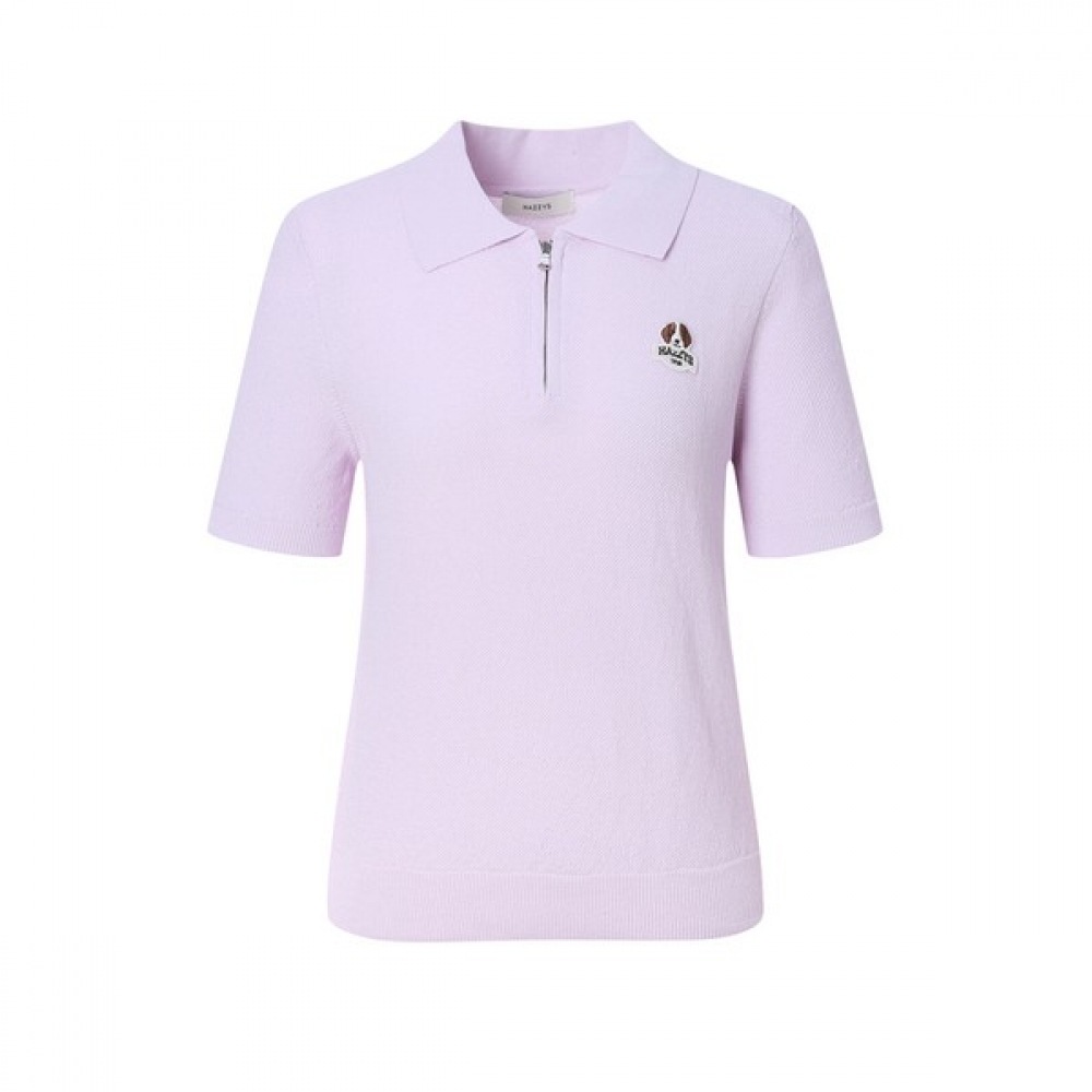 [ヘッジズレディース] 25SS 半袖ジップアップニットプルオーバーライトバイオレット HSSW5BL94V1