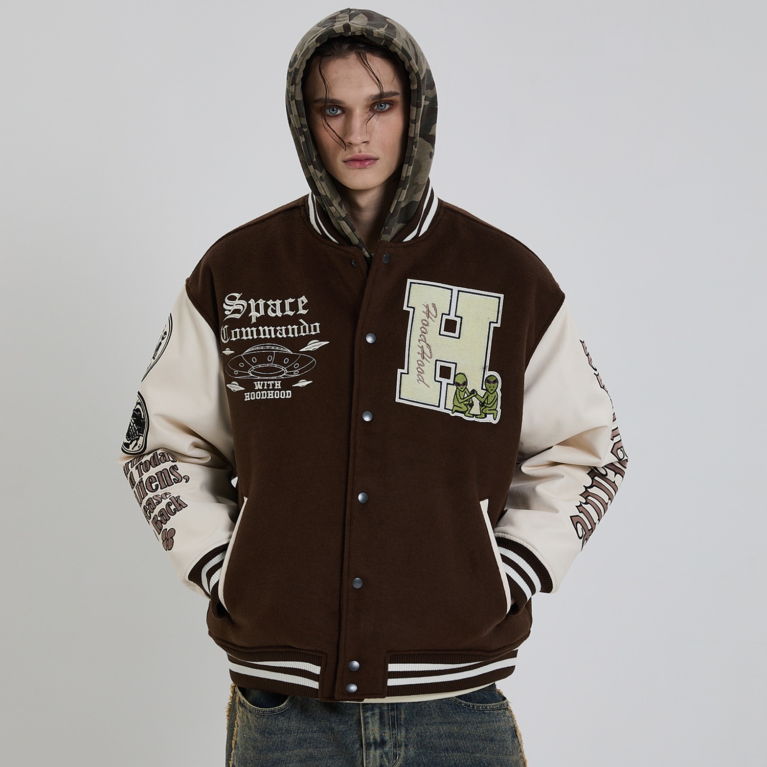 Space Villain Varsity Jacket BROWN