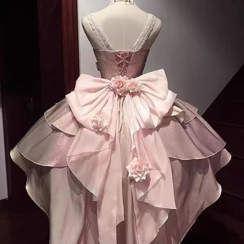 ピンクのバラのJSKプリンセスドレス小さな花のウェディングロリータドレス誕生日ドレスキュートで甘いロリータドレス