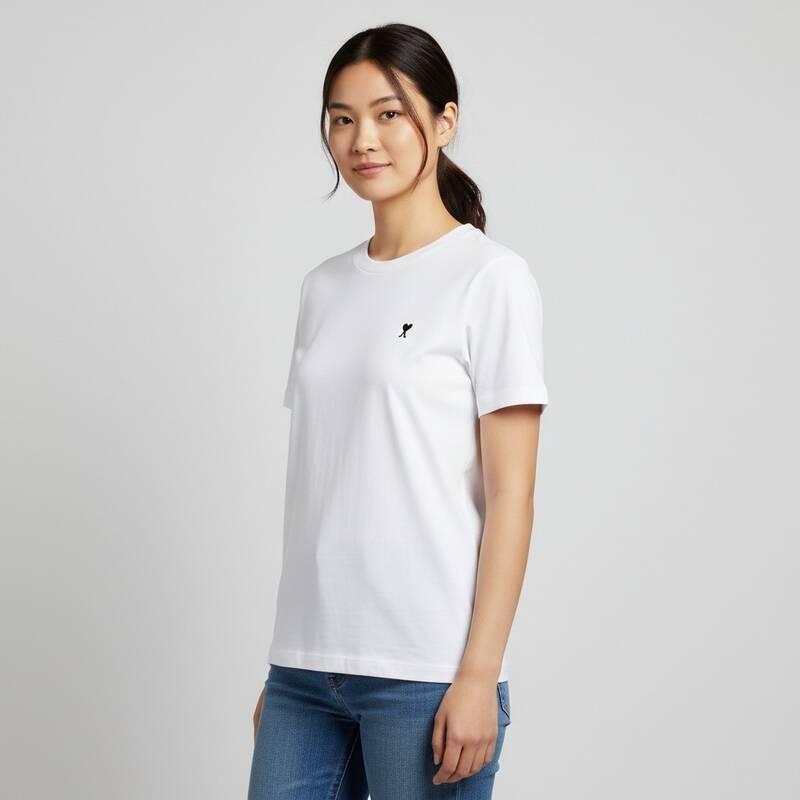 アミ・ハート ロゴ入りクロップド半袖Tシャツ ホワイト レディース FTS347 724 100
