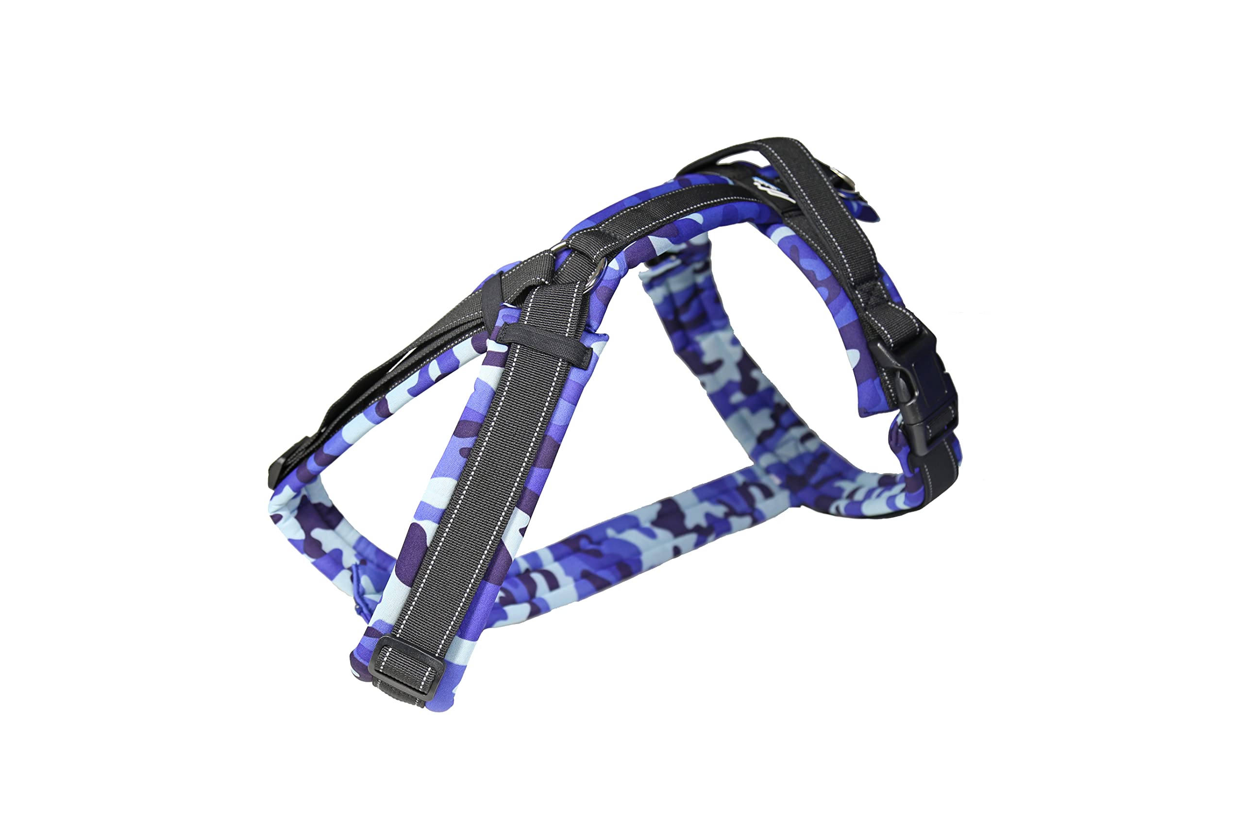 Hakusan ゼロハーネス 負担軽減 犬用ハーネス サイズ調整可 簡単着脱 夜間反射材 軽量 通気 ハンドル付き ネームプレート S サイズ ブルーカモ