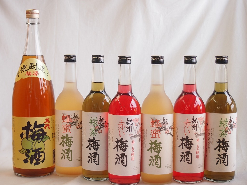 メール便不可】 カラフル梅酒7本セット(芋焼酎仕込五代梅酒(鹿児島) 赤