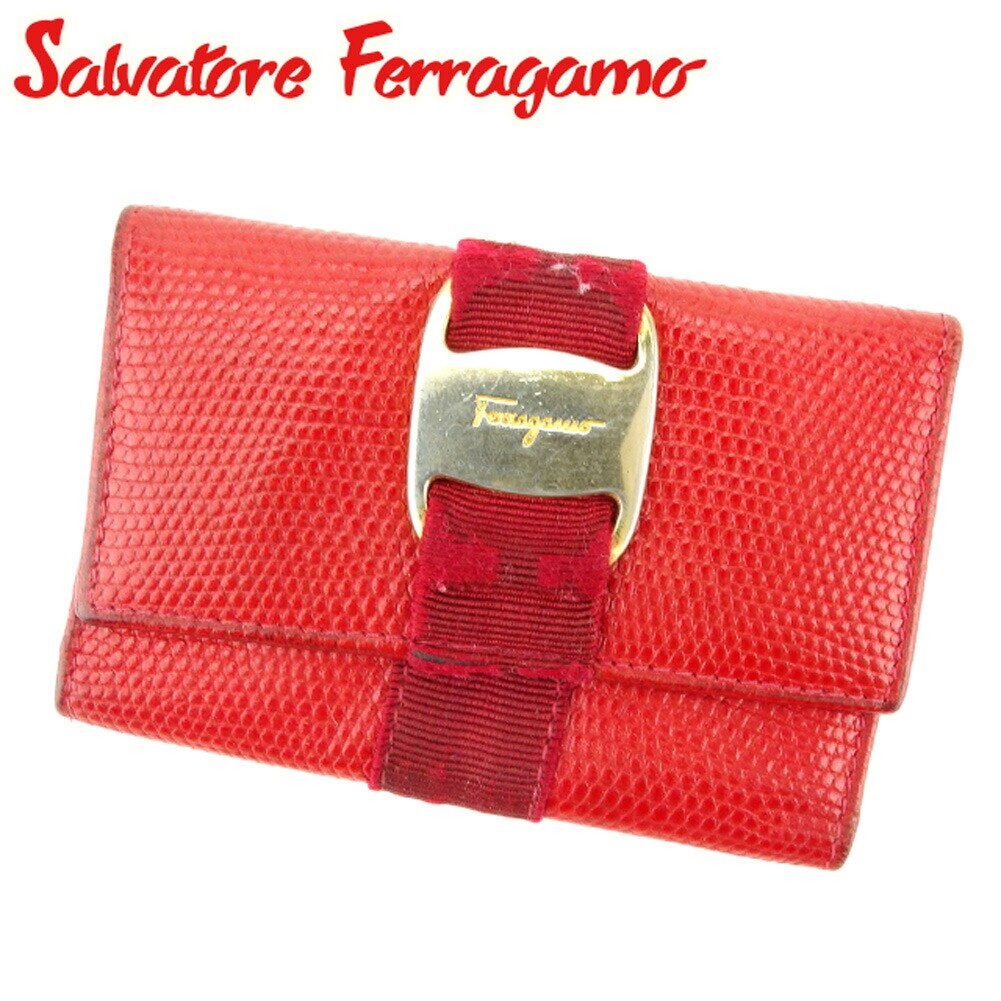 キーケース ヴァラ リザード調 レッド ゴールド 中古