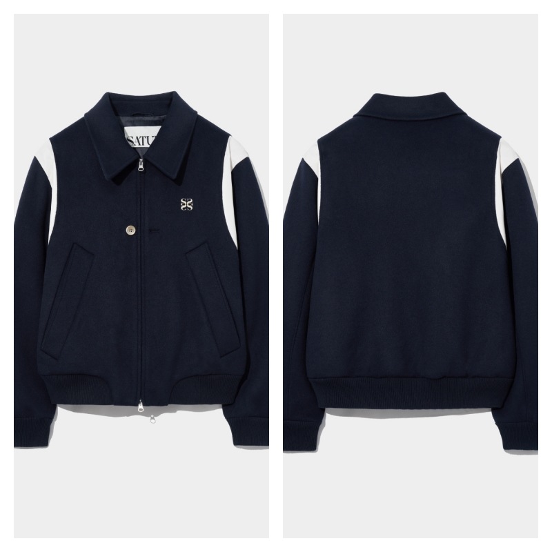 【SATUR】 PERCY WOOL BLEND VARSITY JACKET : CLASSIC NAVY