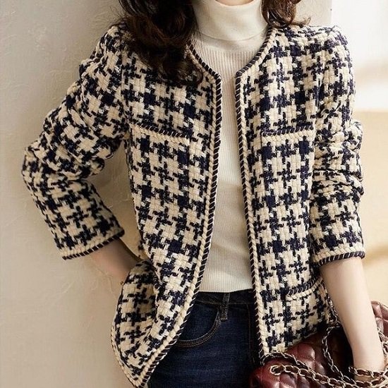 【取寄：納期2週間】ツイードジャケット レディース 大きいサイズ ノーカラー ツイードチェック チェックジャケット ノーカラージャケット 秋 冬 秋冬 秋冬新作 フォーマル レディースジャケット