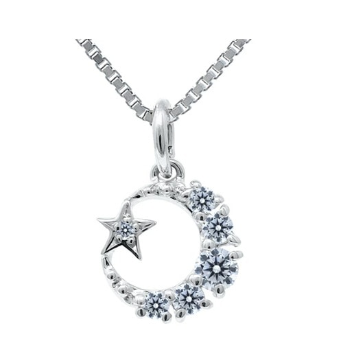 総0.17ct相当 SV925 月 星 モチーフ ネックレス Heart&Cupid