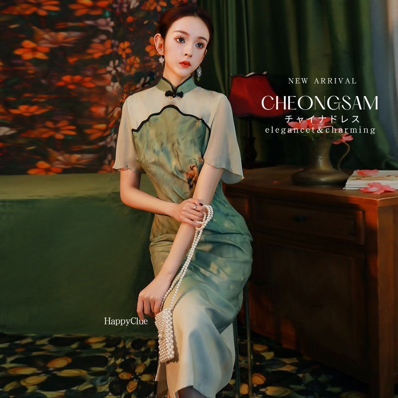 チャイナ風 ワンピース 半袖 春 夏 レディース 中華風 古典 チャイナドレス 立ち襟 きれいめ カジュアル 女子会 二次会ワンピース 30代40代 パーティードレス 結婚式 同窓会 フォーマル 通勤