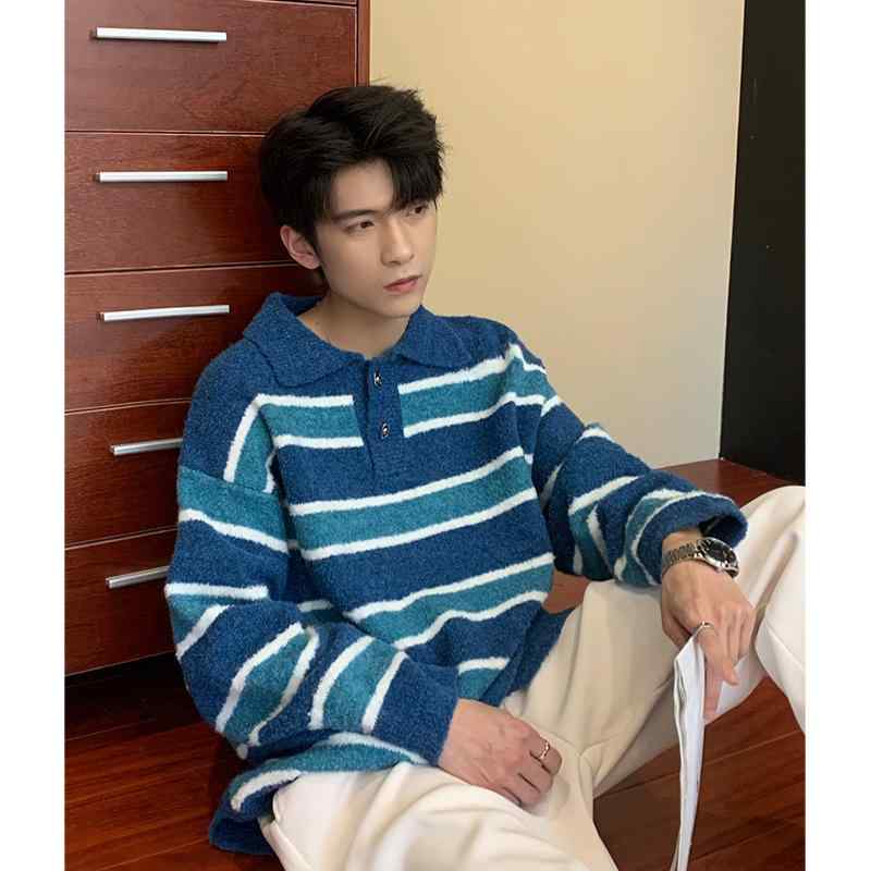 メンズ ファッション 男性用 オシャレ シンプル 大人 かっこいい 大きいサイズ ストリート 紳士服 冬 レトロ ストライプセーター カレッジ スタイル 厚手 セーター 韓国ファッション スタイル プ