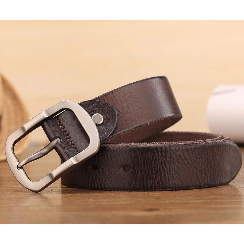 メンズ ベルト かっこいい カジュアル シンプル ピン バックル 合金 ループ 第 一層 牛革 レザー ソフト ズボン スーツ オレンジ 茶色 黒