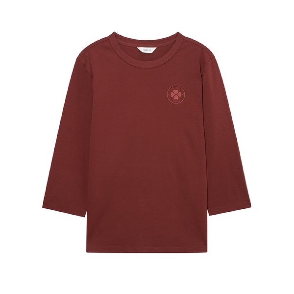 (ヘッジズレディース) 24FW ブラウンエンブロイダリーコットン 3/4 スリーブ T シャツ HSTS4CC70W2