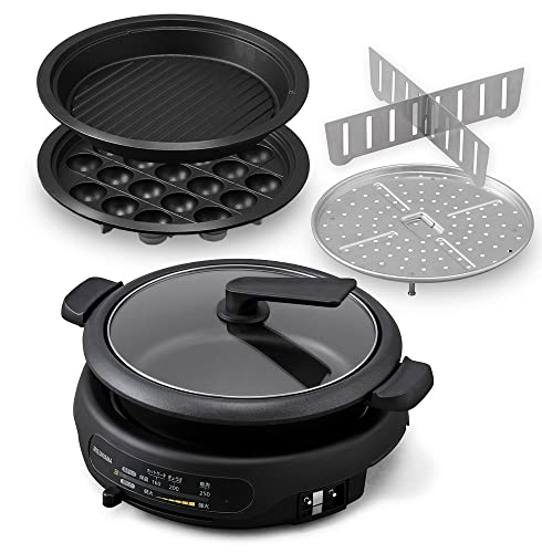 アイリスオーヤマ ホットプレート 電気鍋 グリル鍋 3枚タイプ 深鍋 焼肉プレート たこ焼きプレート 保温約250℃ 保証付き 高火力1300W 24人用 IGU-B3-B ブラック