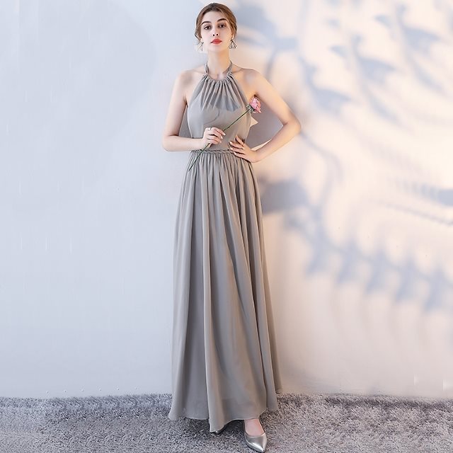 ブライズメイドドレス ロング グレー パーティードレス 結婚式 二次会 ワンピース 大きいサイズ 6タイプ イブニング