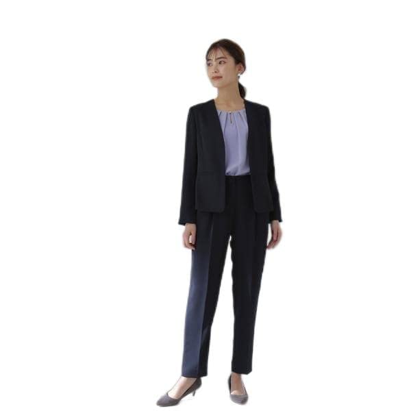 [ナチュラルビューティーベーシック] スラックス ポリエステルドビーSET UPテーパードパンツ レディース