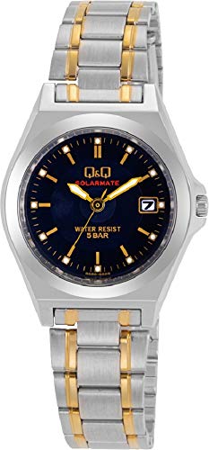 [キューアンドキュー] 腕時計 アナログ ソーラー 防水 日付 メタルバンド 黒 文字盤 H061-402 レディース シルバー