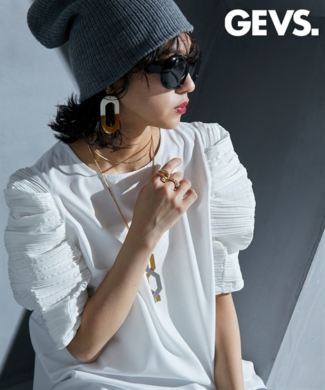 シャツブラウス 大きいサイズ ボリュームパフスリーブブラウス GEVS.