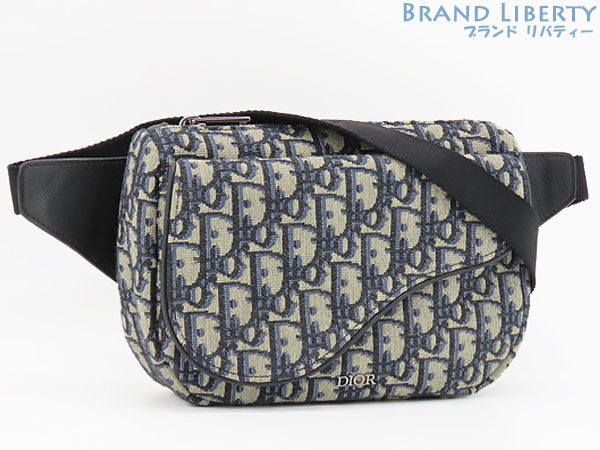 未使用クリスチャンディオールサドルベルトバッグオブリークジャカードボディバッグバムバッグブラックネイビーキャンバス