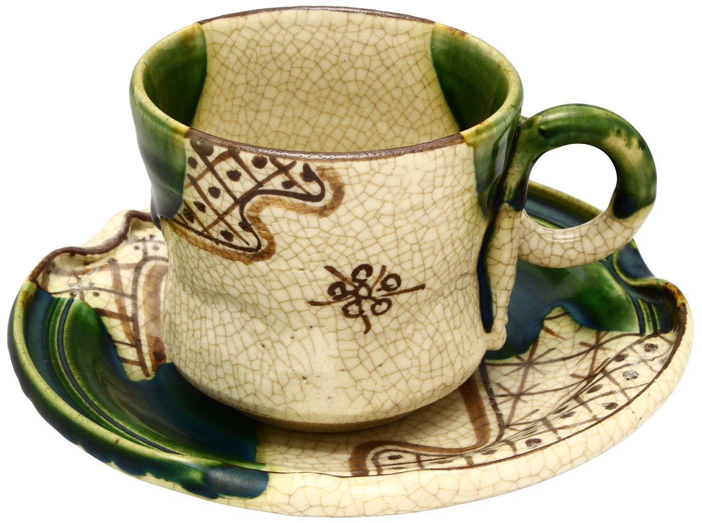 瀬戸焼 「 加藤六兵衛 」 コーヒーカップ&ソーサー 珈琲碗皿 容量約150ml 織部渋入 (化粧箱入) 日本製 007-0024