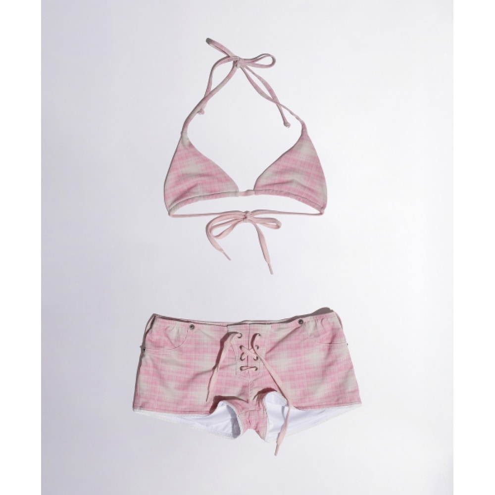 スカルプターオンブルチェック柄マイクロキニピンク