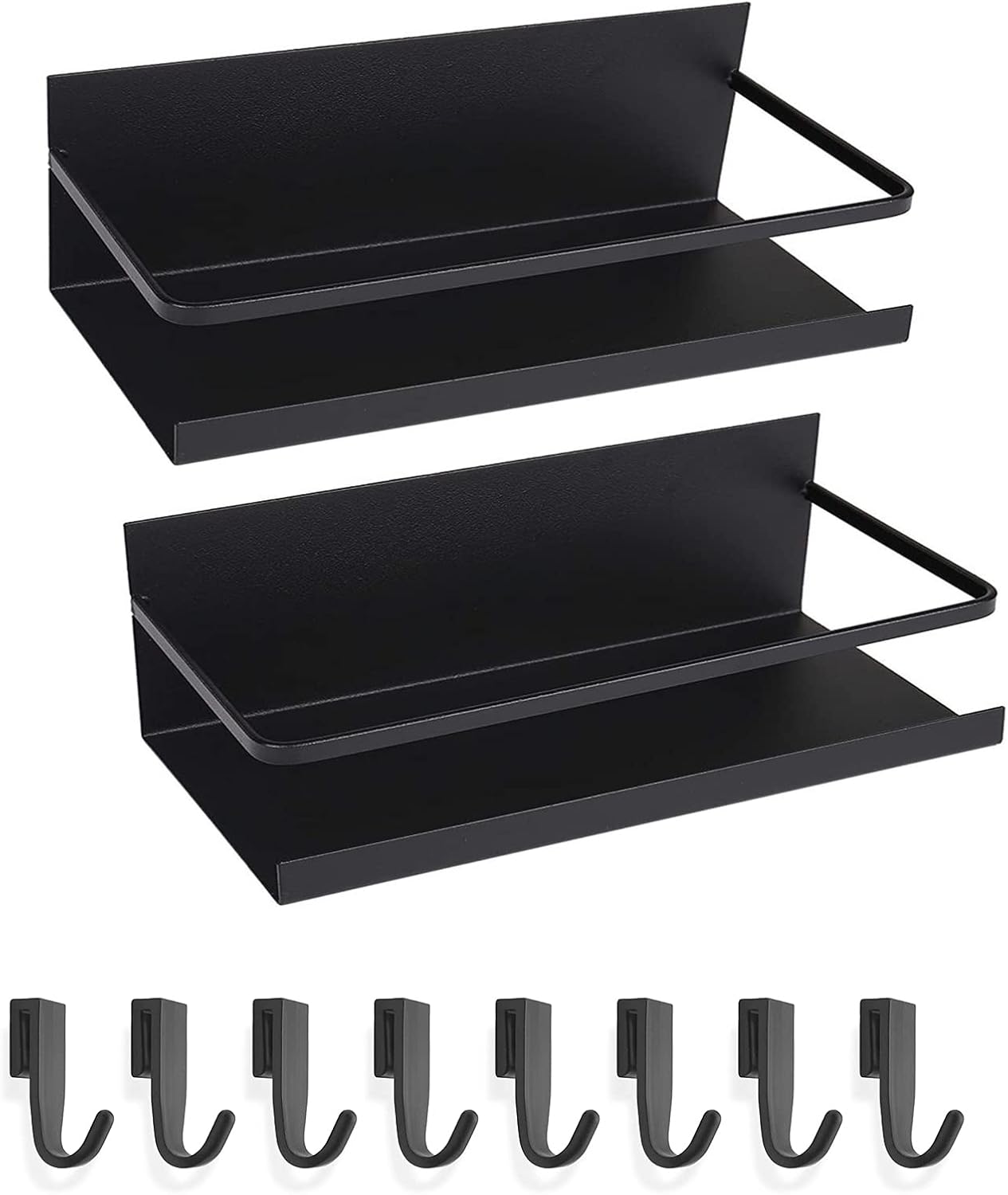 マグネット式収納ラック フック付き 2個セット ブラック