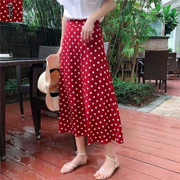 スカートロングスカート春夏 水玉柄 流行 ブラック お出かけ かわいい シンプル デート 楽チン レディース きれいめ ドット柄 ロング丈 水玉 デイリー ロングスカート