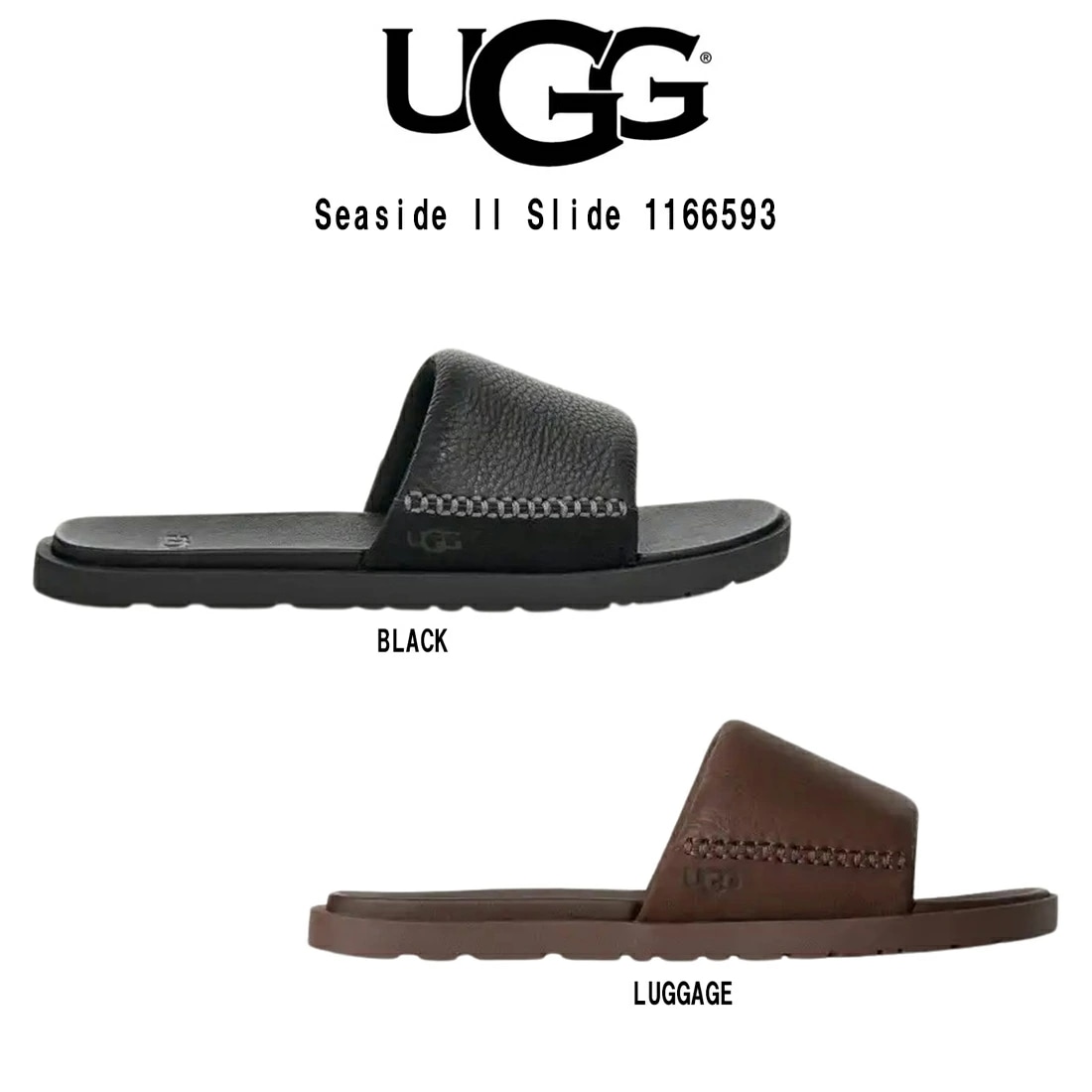 (SALE)UGG メンズ シーサイド スライド サンダル レザー スリッパ シャワーサンダル フラット ステッチ リゾート M Seaside II Slide 1166593