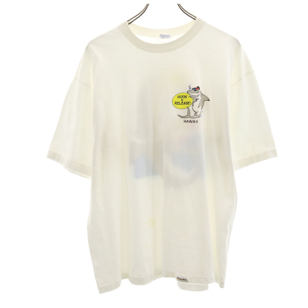 クレイジーシャツ 90s USA製 オールド プリント 半袖 Tシャツ L ホワイト系 Crazy Shirt メンズ